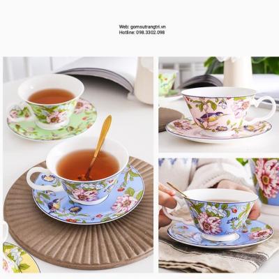 BỘ TÁCH TRÀ CHIM HOA 4 MÀU CAO CẤP